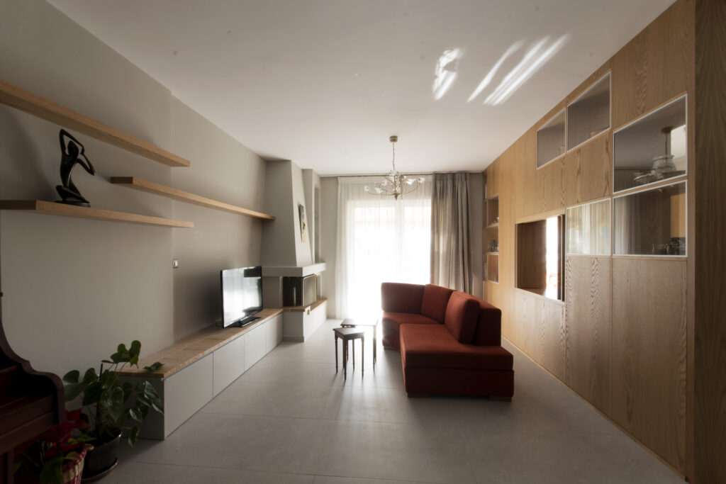 Modular wall, interior design, fireplace design, cosy living room